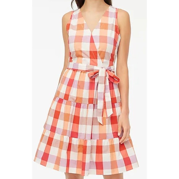 J. Crew Wildfire Dress 20 Sleeveless Red Pink Orange Plaid - Picture 2 of 11